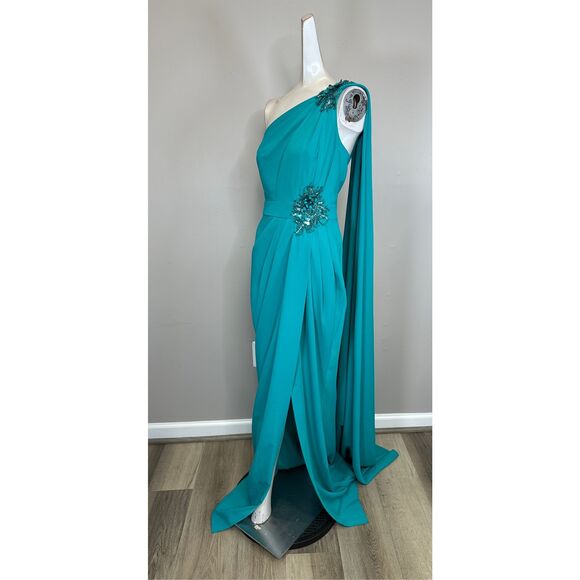 NWT Zuhair Murad Embellished Beaded Draped One-Shoulder Gown Blue Size 10 $4550 - Picture 5 of 10
